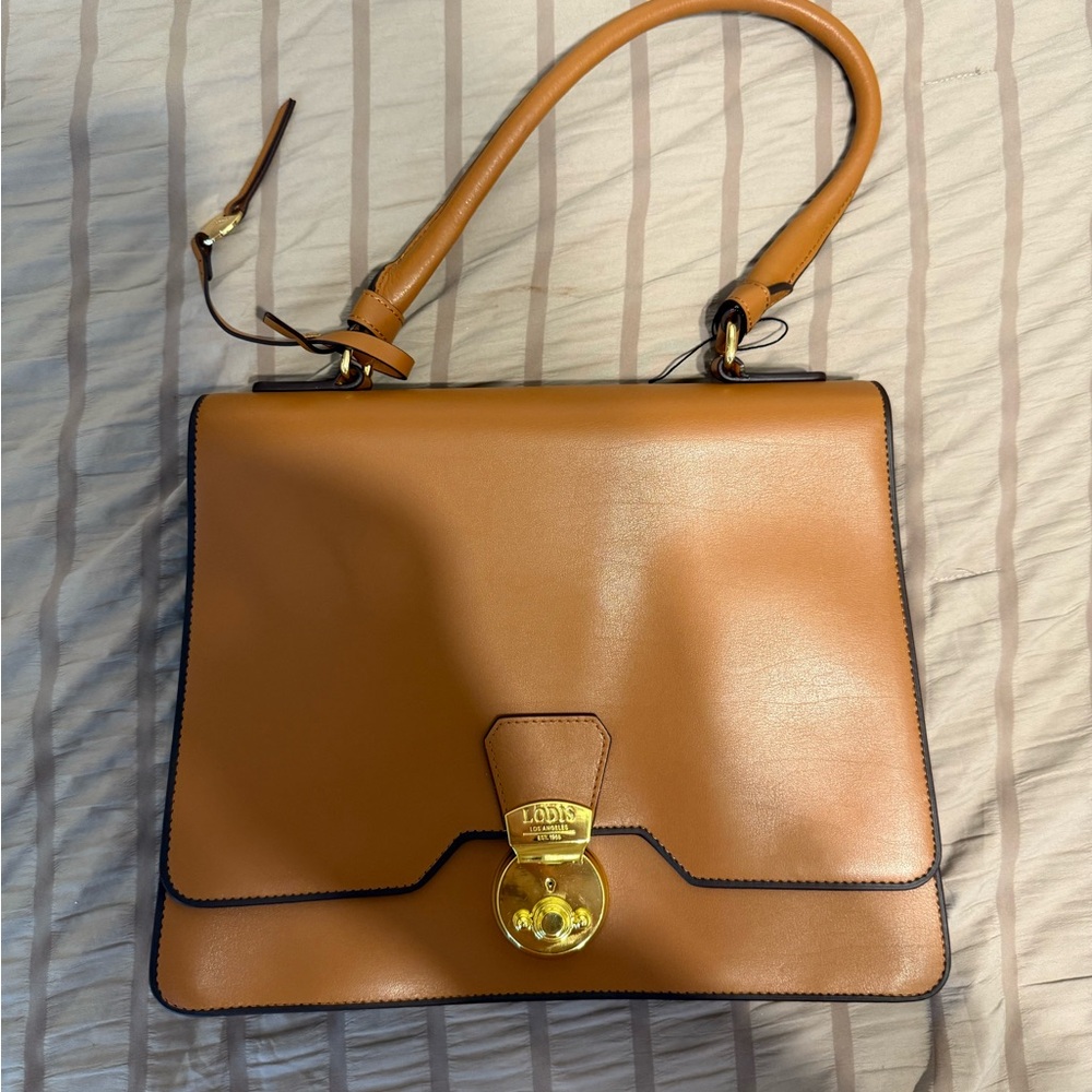 Lodis Tan Shoulder Bag with Classic Design and Gold Accents